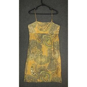 Vintage Handmade Dress Women's Size Medium Green Paisley Above Knee Sequins